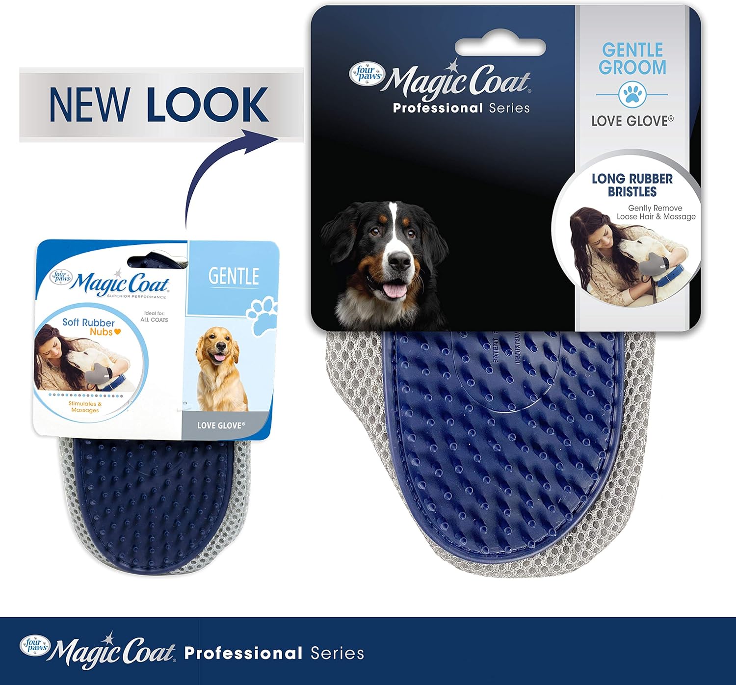 Four Paws Love Glove removing loose undercoat hair from a dog coat