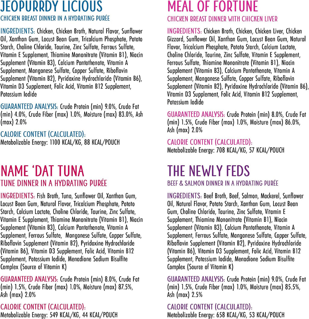 Nutritional information and feeding guidelines printed on back of pouch