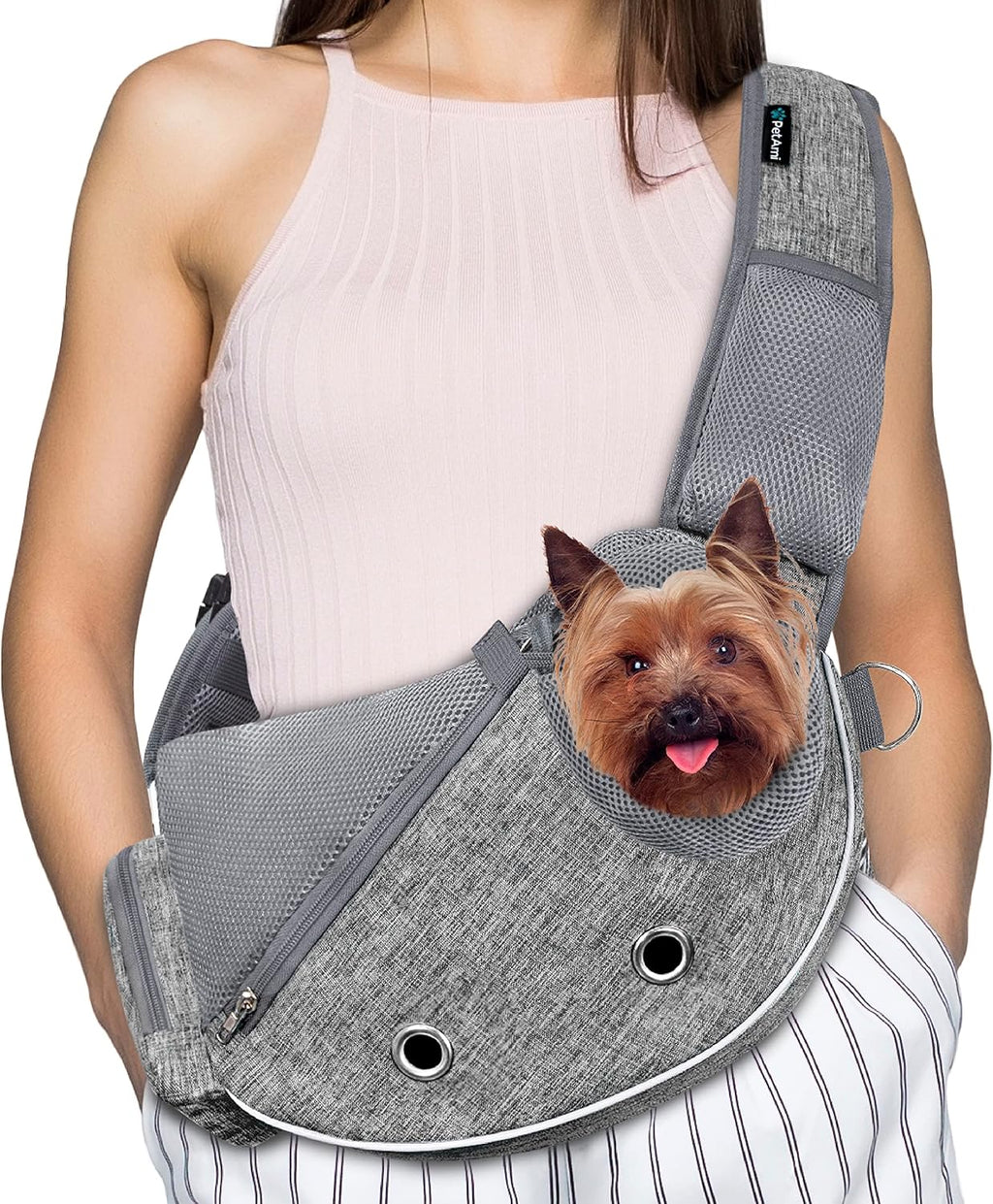 PetAmi Dog Sling Carrier for Small Dogs, Puppy Carrier Purse, Hands Free Cat Sling for Small & Medium Pet, Adjustable Crossbody Travel Bag, Reflective Trim, Poop Bag Dispenser, Max 10 lbs, Teal Blue - Image 9