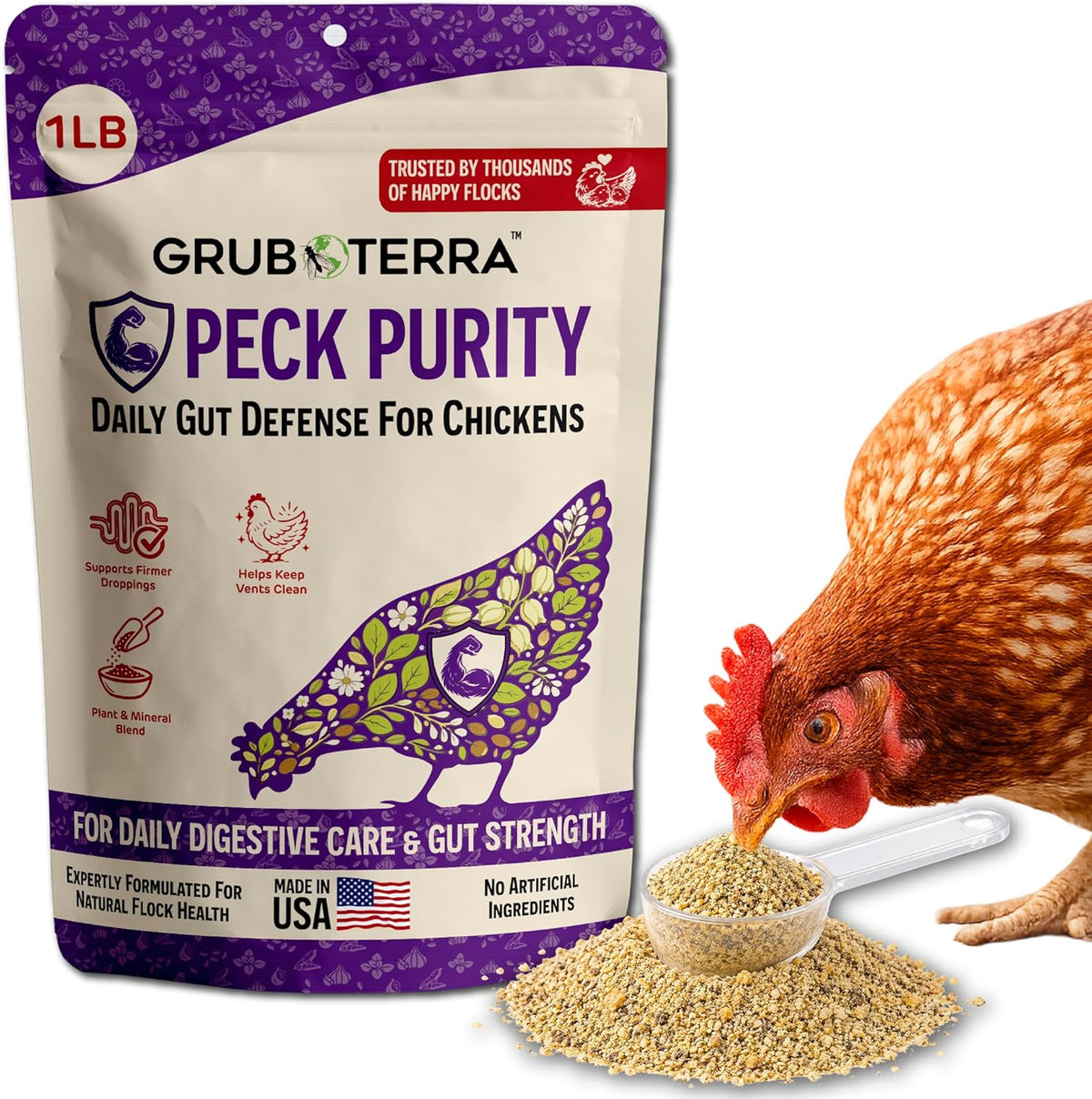 GrubTerra PeckPurity natural chicken herbal supplement front view packaging