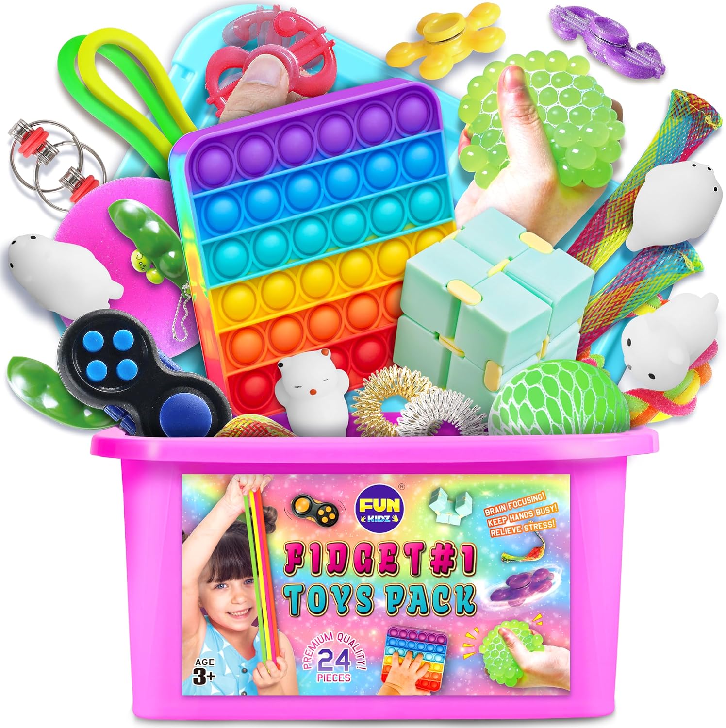 FunKidz sensory fidget pack 24 piece set with pink case