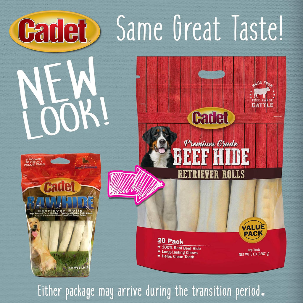 Single ingredient real beef hide retriever rolls for aggressive chewers