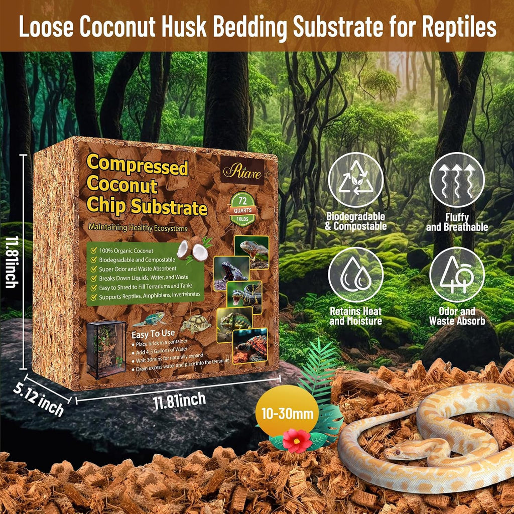 Riare premium coco husk chips expanding in water for terrarium bedding.