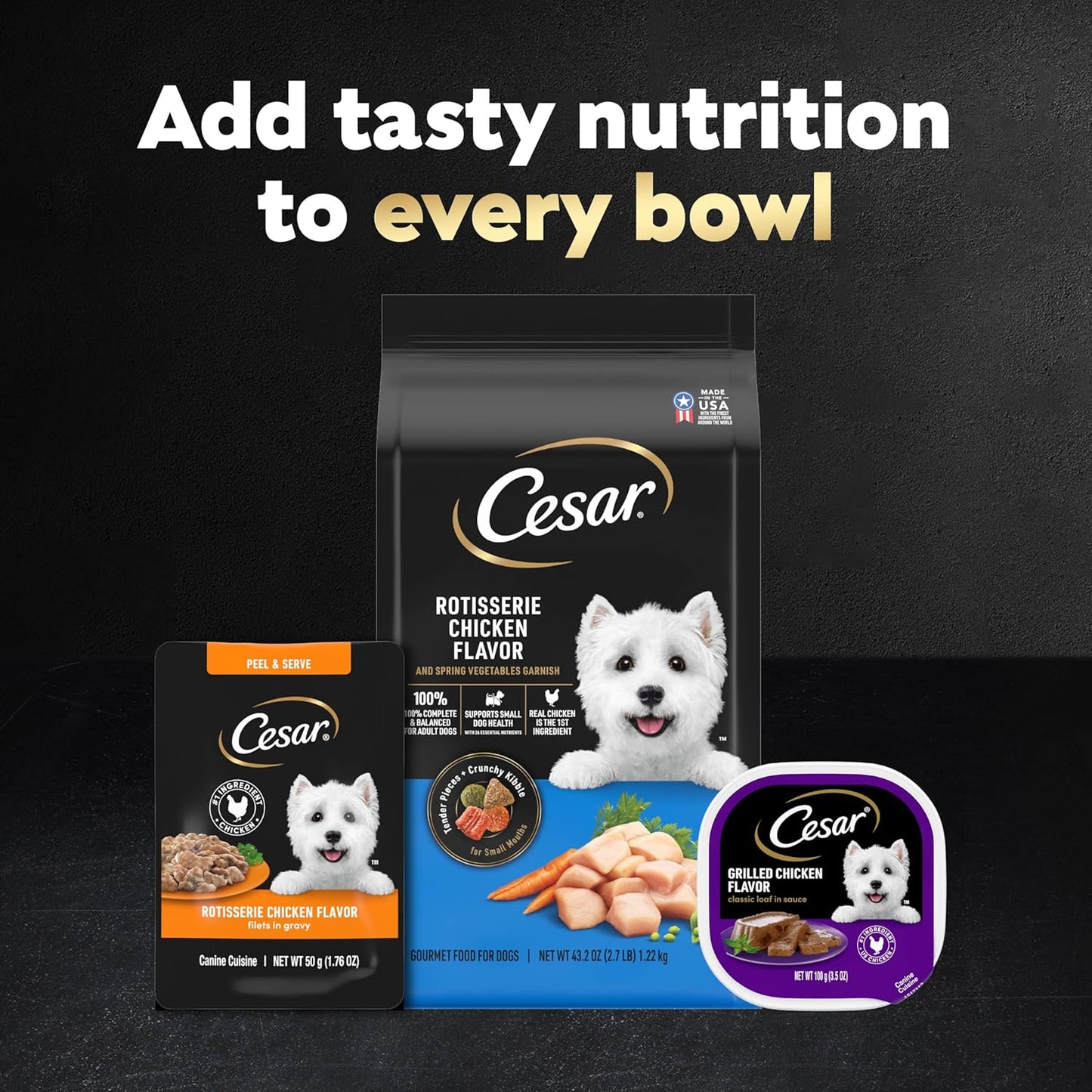 Authentic USA imported Cesar dog food variety pack branding
