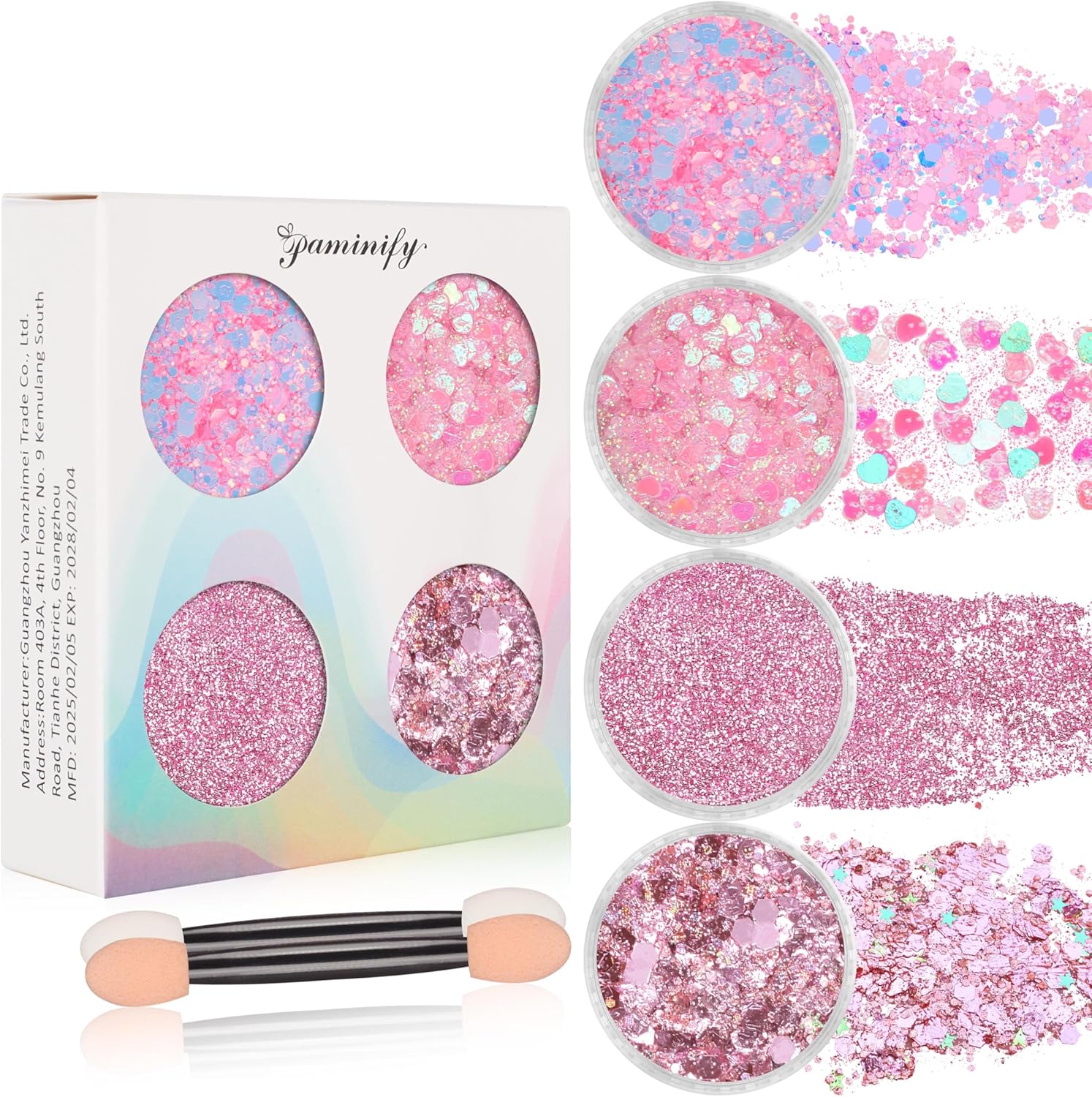 Paminify pink face hair glitter gel set box front view highlighting authentic imported packaging