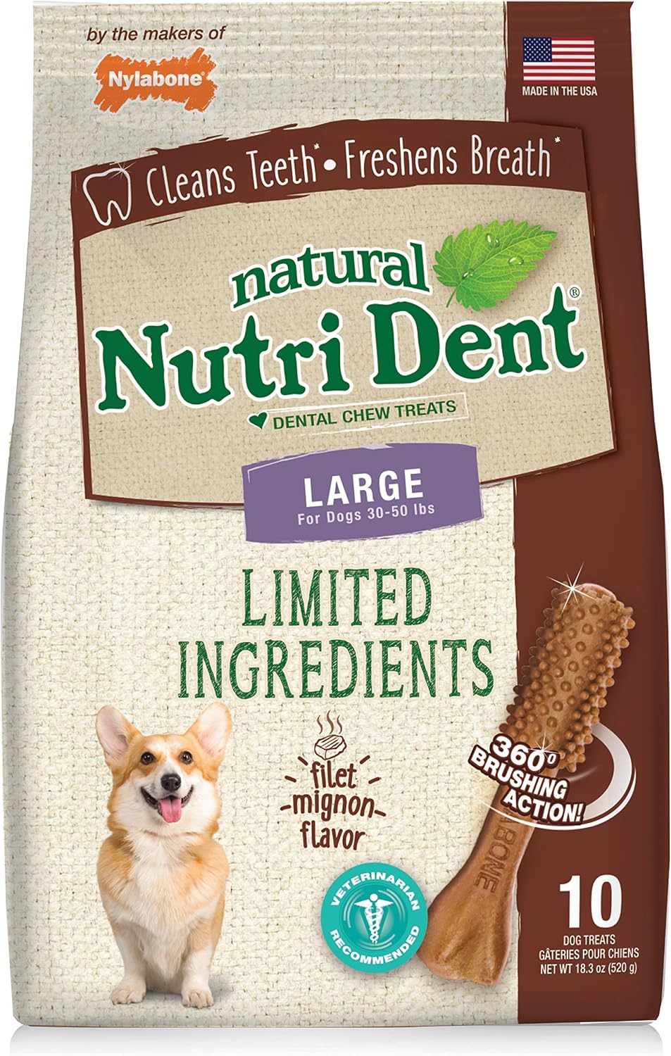 Nylabone Nutri Dent Dog Dental Chews - Natural Dog Teeth Cleaning & Breath Freshener - Dental Treats for Dogs - Filet Mignon Flavor, Large (20 Count) - Image 15