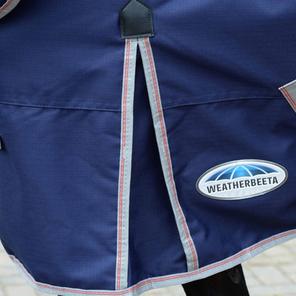 WeatherBeeta ComFiTec Essential horse turnout rug in Western Sunset print showing traditional side gusset layout.