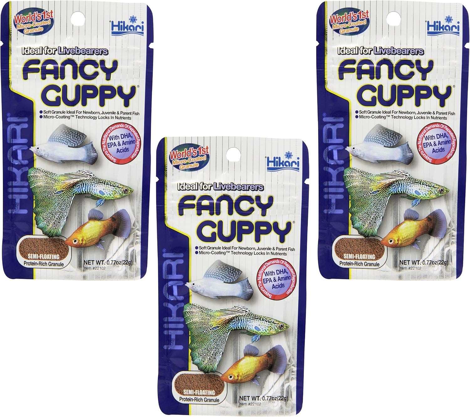 Hikari USA Tropical Fancy Guppy 3 Pack front view authentic imported aquarium fish food granules