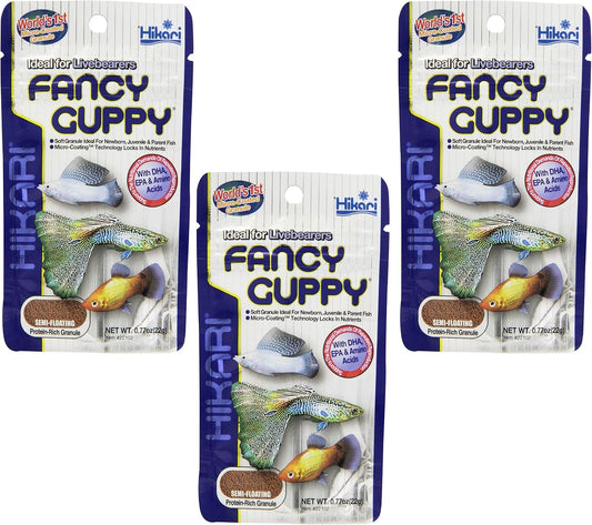 Hikari USA Tropical Fancy Guppy 3 Pack front view authentic imported aquarium fish food granules