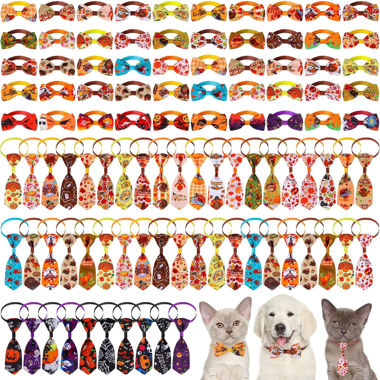 Reginary holiday dog bow tie collar set front view showing colorful pet neckwear styles