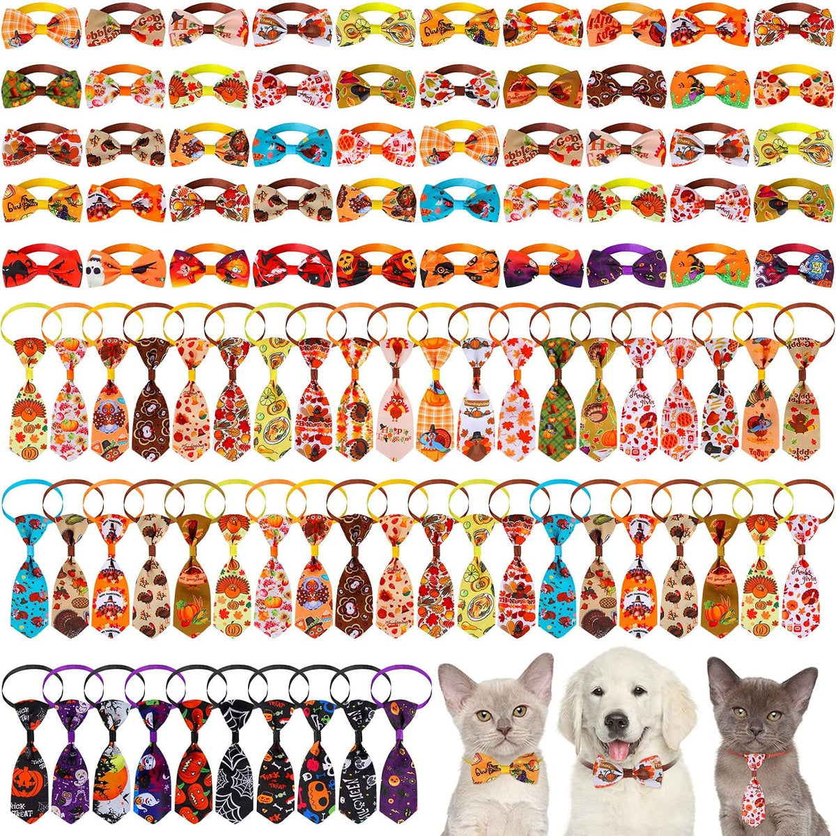 Reginary holiday dog bow tie collar set front view showing colorful pet neckwear styles