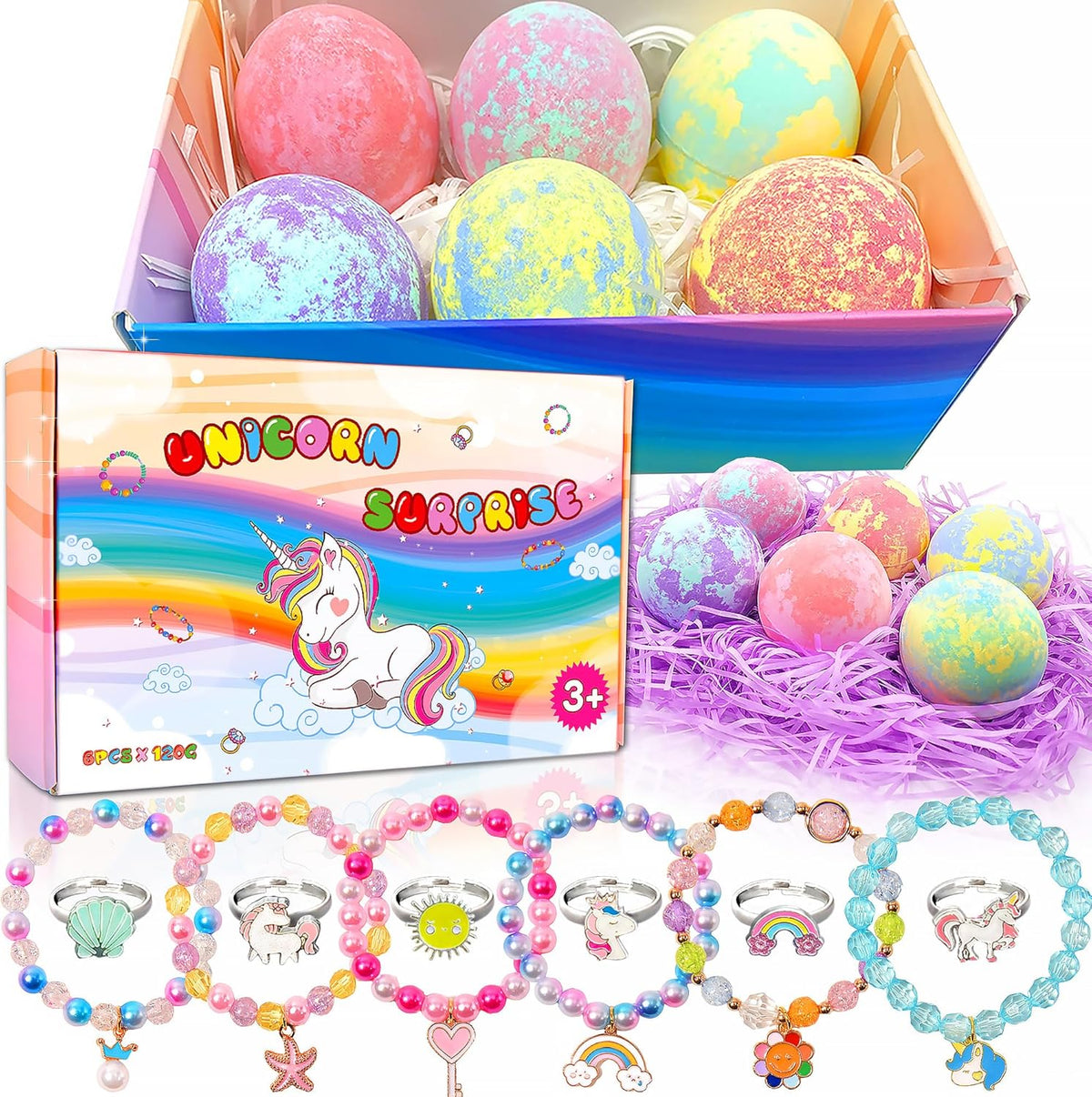Mado unicorn bath bombs front view gift set packaging