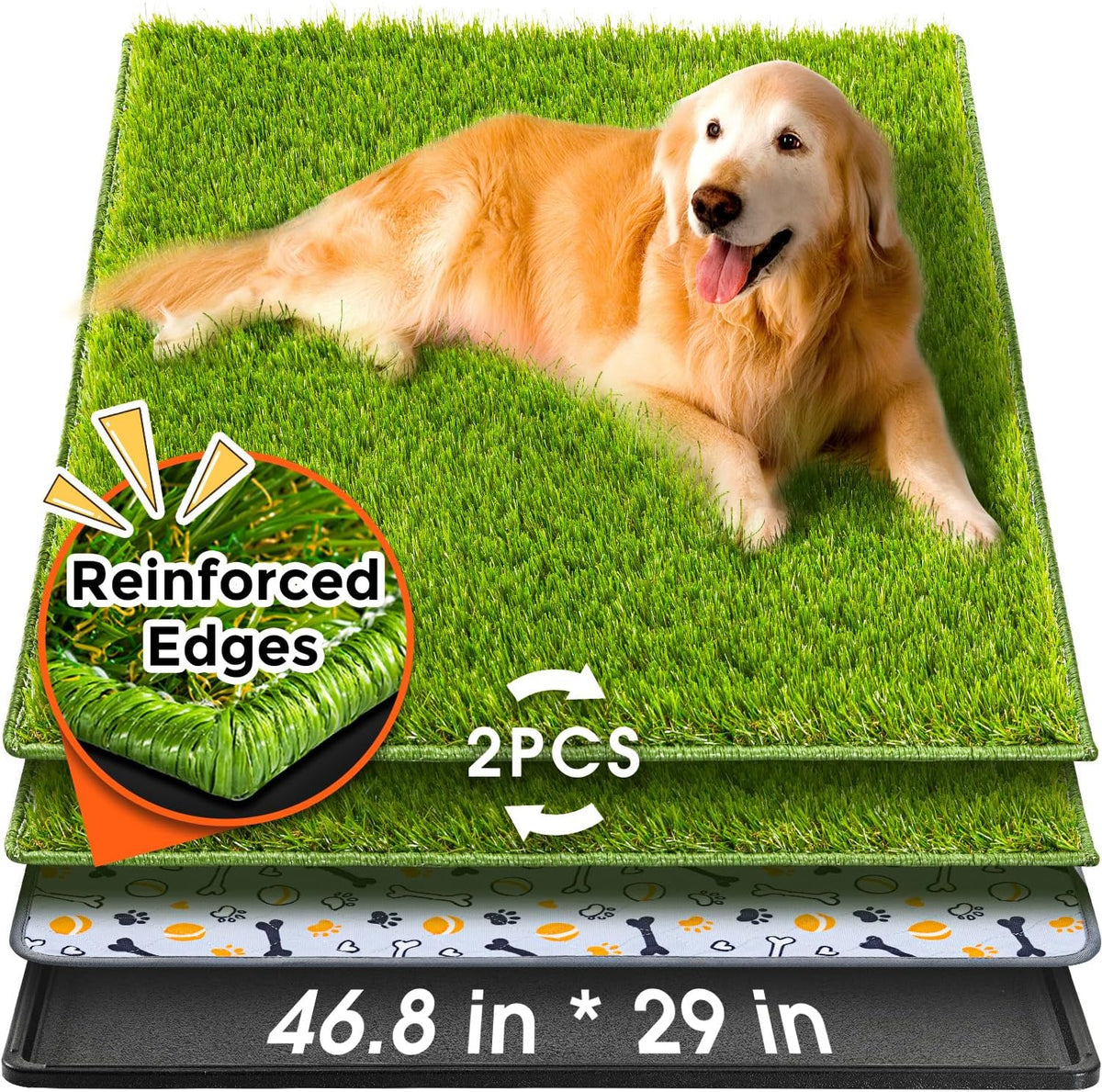 Large dog using Hompet grass pad for potty training
