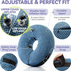 Inflatable pet recovery collar demonstrating inflation valve and zipper closure
