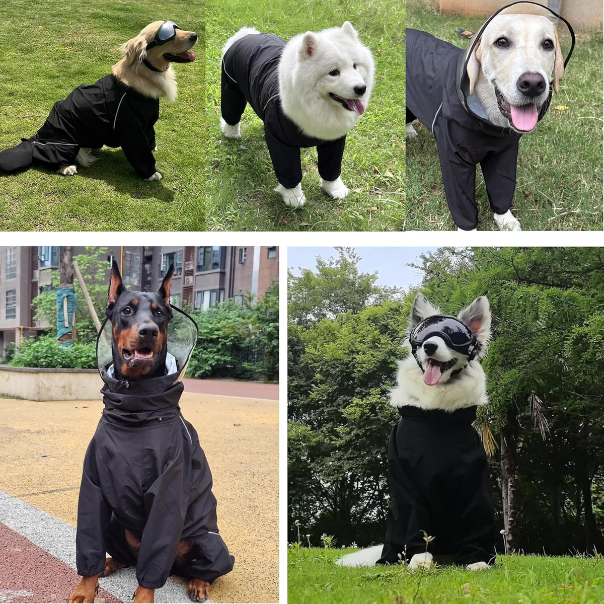 Full body dog monsoon suit with extended sleeves and elastic cuffs