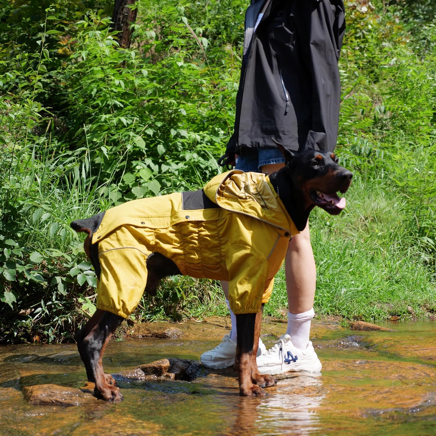 Lovelonglong outdoor full body dog raincoat belly snap fasteners view