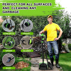 Ibestbuy long handle scooper being used to clear dog waste from a green lawn with the rake attachment
