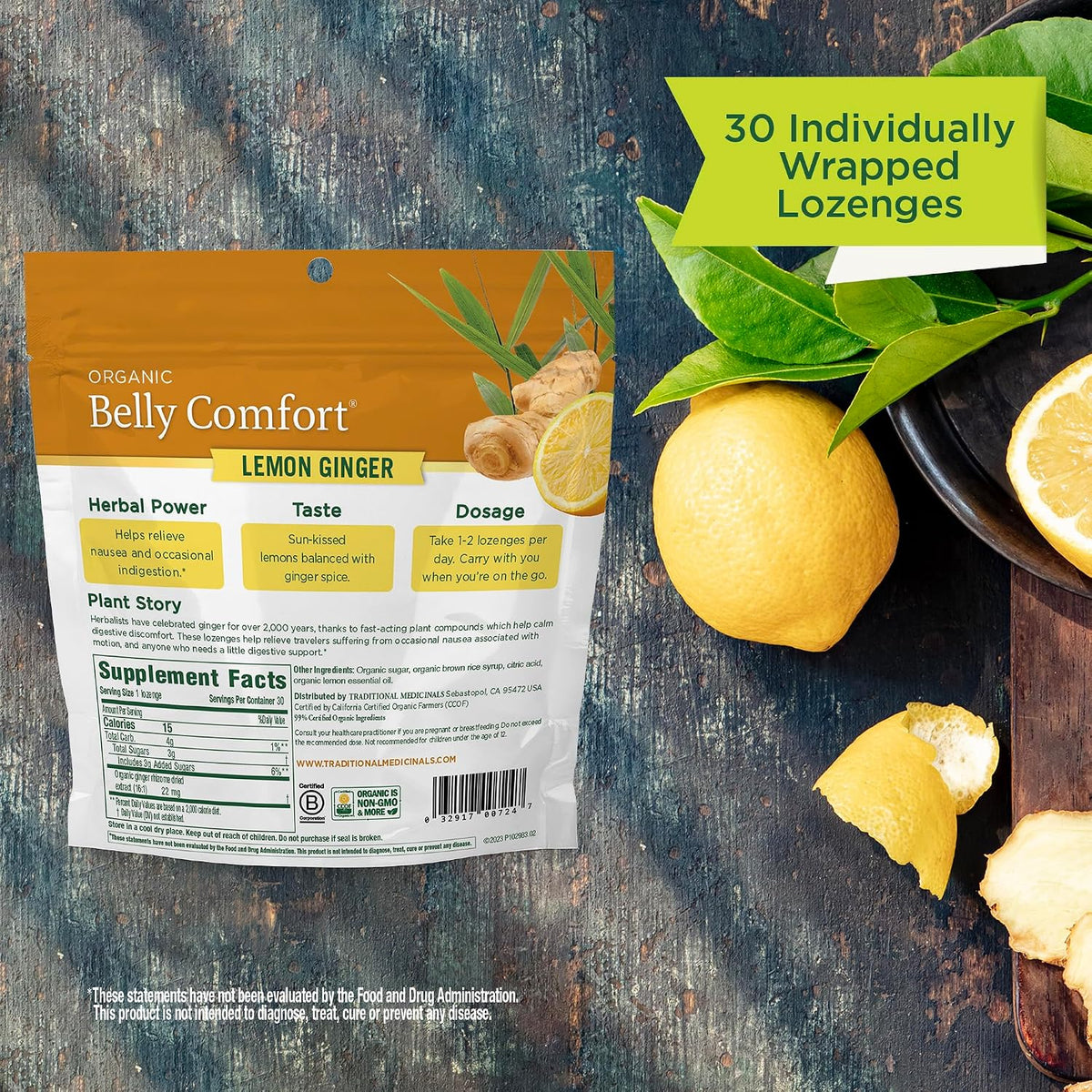 Traditional Medicinals Organic, Belly Comfort Lozenges, Lemon Ginger - Supports Nausea Relief and Occasional Indigestion - Non-GMO, Stimulant-Free - 30 Individually Wrapped Lozenges - Image 6