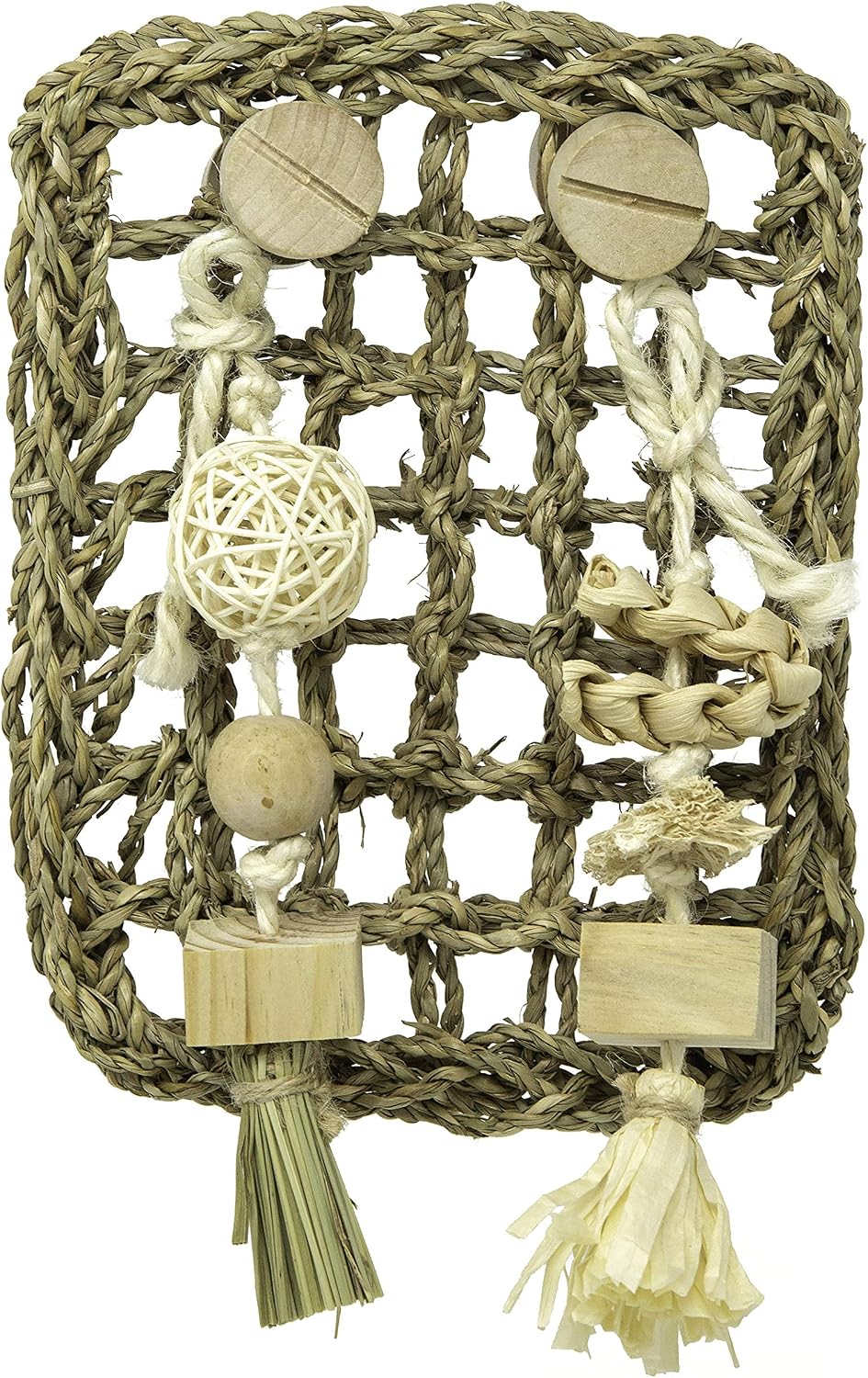 Oxbow rabbit enrichment toy displaying dangling chewing components