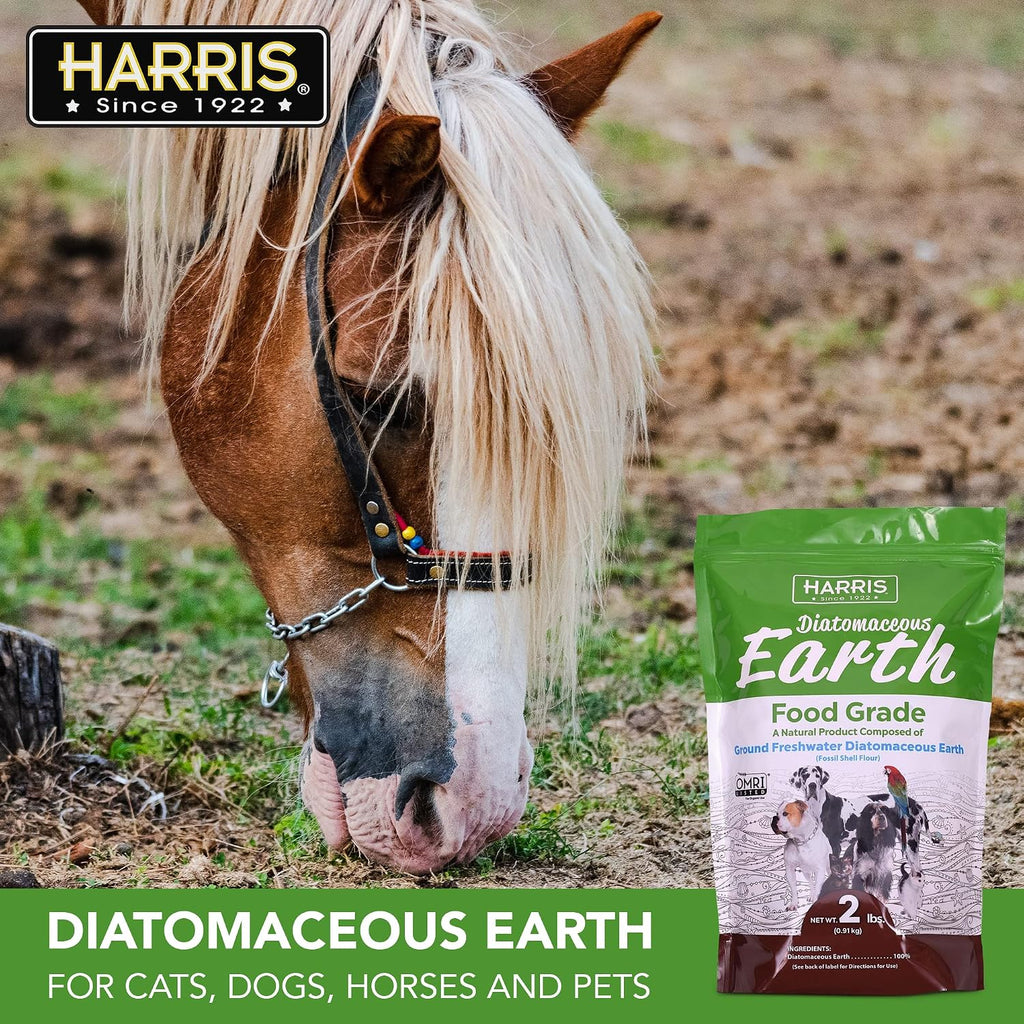 Harris diatomaceous earth packaging details for pet owners.