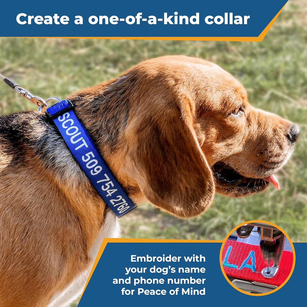 GoTags custom embroidered pet collar stacked in various vibrant colors