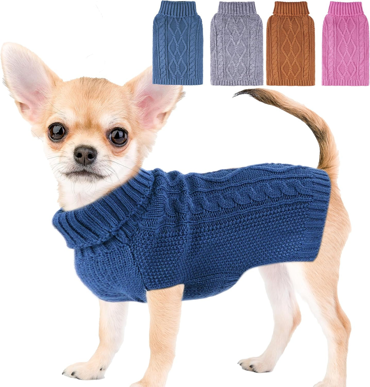 Viunimo dog sweater front view extra small blue turtleneck pet clothes