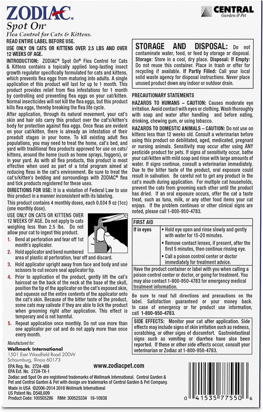 Topical applicator tubes from the USA imported cat flea prevention treatment showing application instructions.
