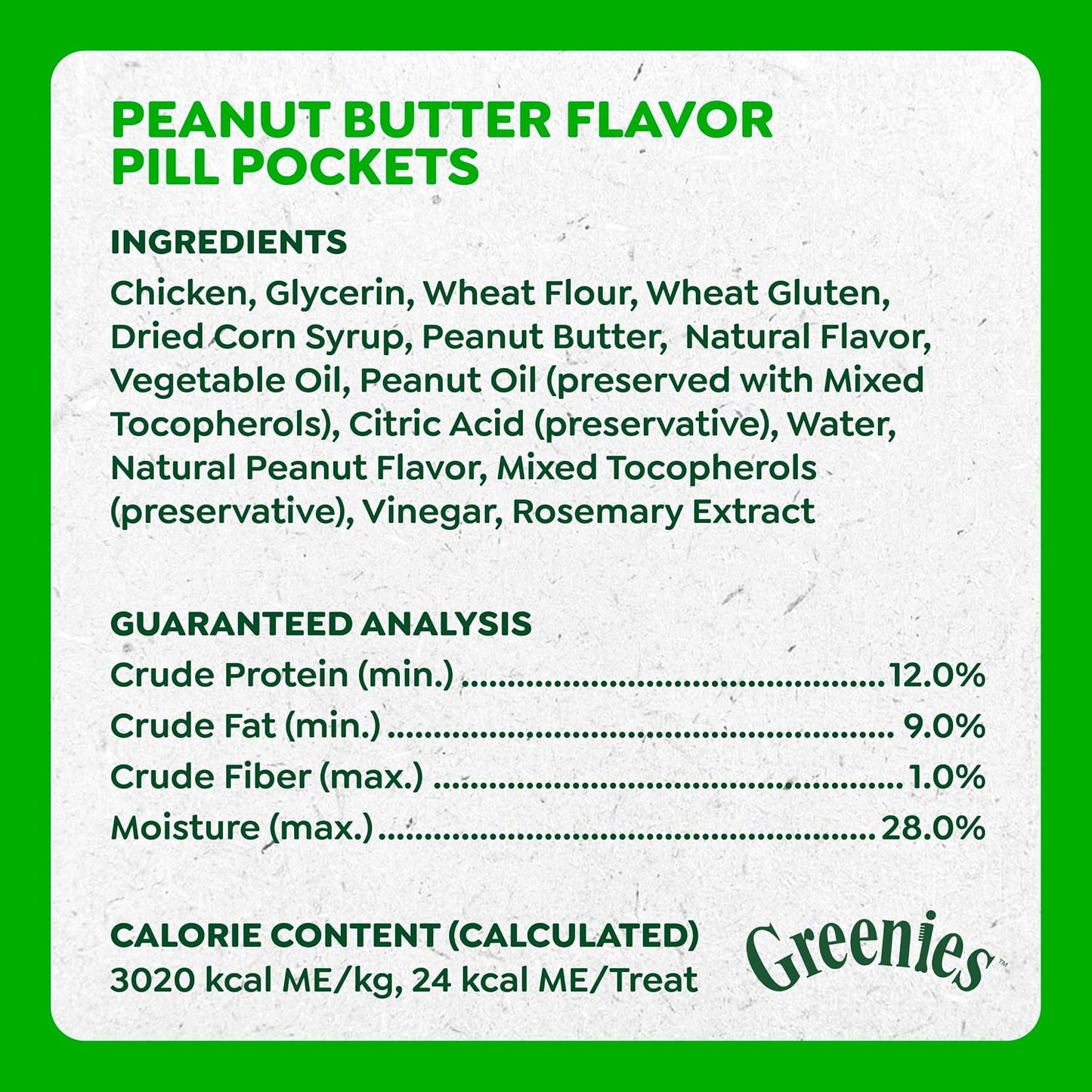 Close up view of a moldable peanut butter flavored dog treat pouch concealing a capsule.