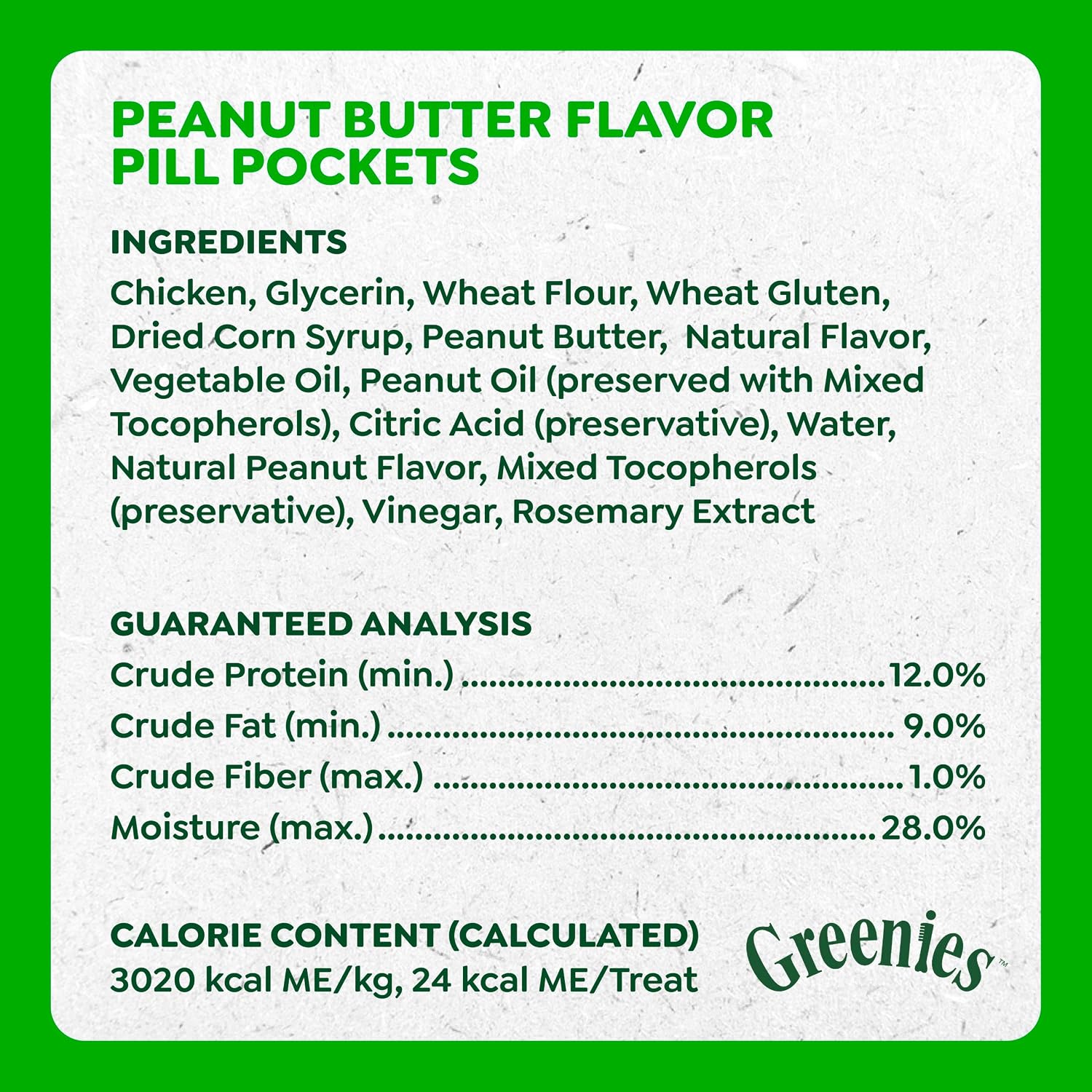 Close up view of a moldable peanut butter flavored dog treat pouch concealing a capsule.