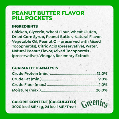 Close up view of a moldable peanut butter flavored dog treat pouch concealing a capsule.