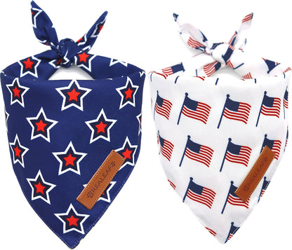 Realeaf American flag dog bandanas front view showing blue star pattern on premium fabric.