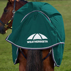 WeatherBeeta ComFiTec Plus Dynamic zero gram insulation turnout rug highlighting the reflective safety binding details.