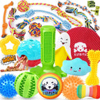 KIPRITII 25 pack various dog toys set front view displaying full assortment of colorful ropes and balls.