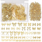 Cesusme gold bow nail charms front view in box