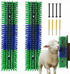 REVAXUP livestock scratching brush front view showing durable green bristles for farm animal self grooming.