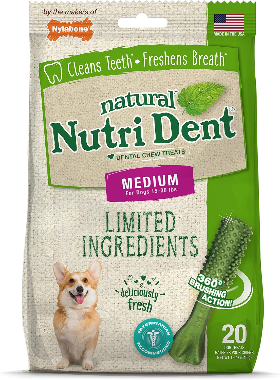 Nylabone Nutri Dent Dog Dental Chews, Natural Teeth Cleaning Dental Treats & Breath Freshener for Dogs, Filet Mignon Flavor, Medium (40 Count) - Image 12