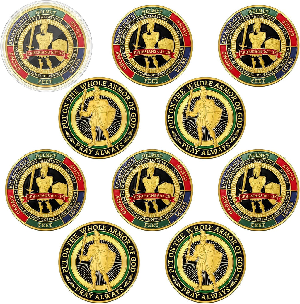 Nosiny Armor of God prayer coins 10 pieces pack front view