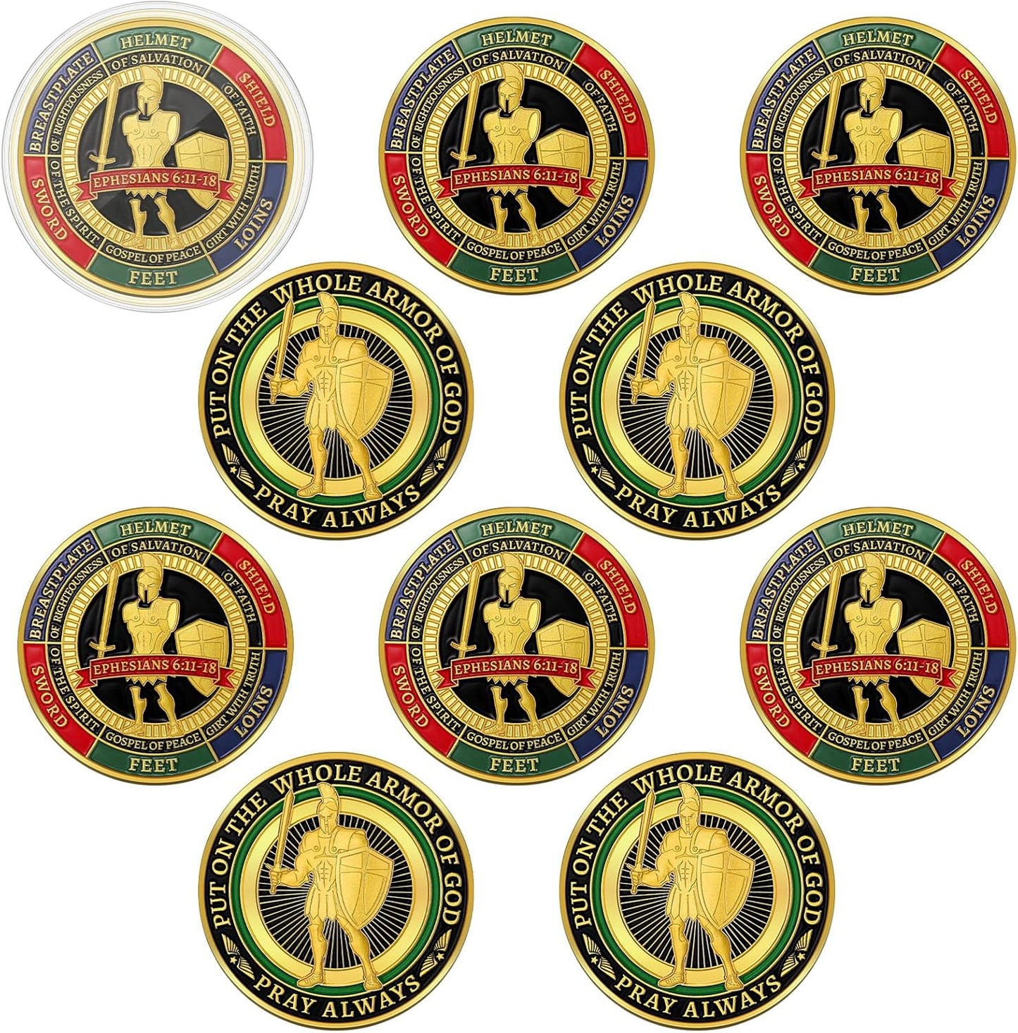Nosiny Armor of God prayer coins 10 pieces pack front view