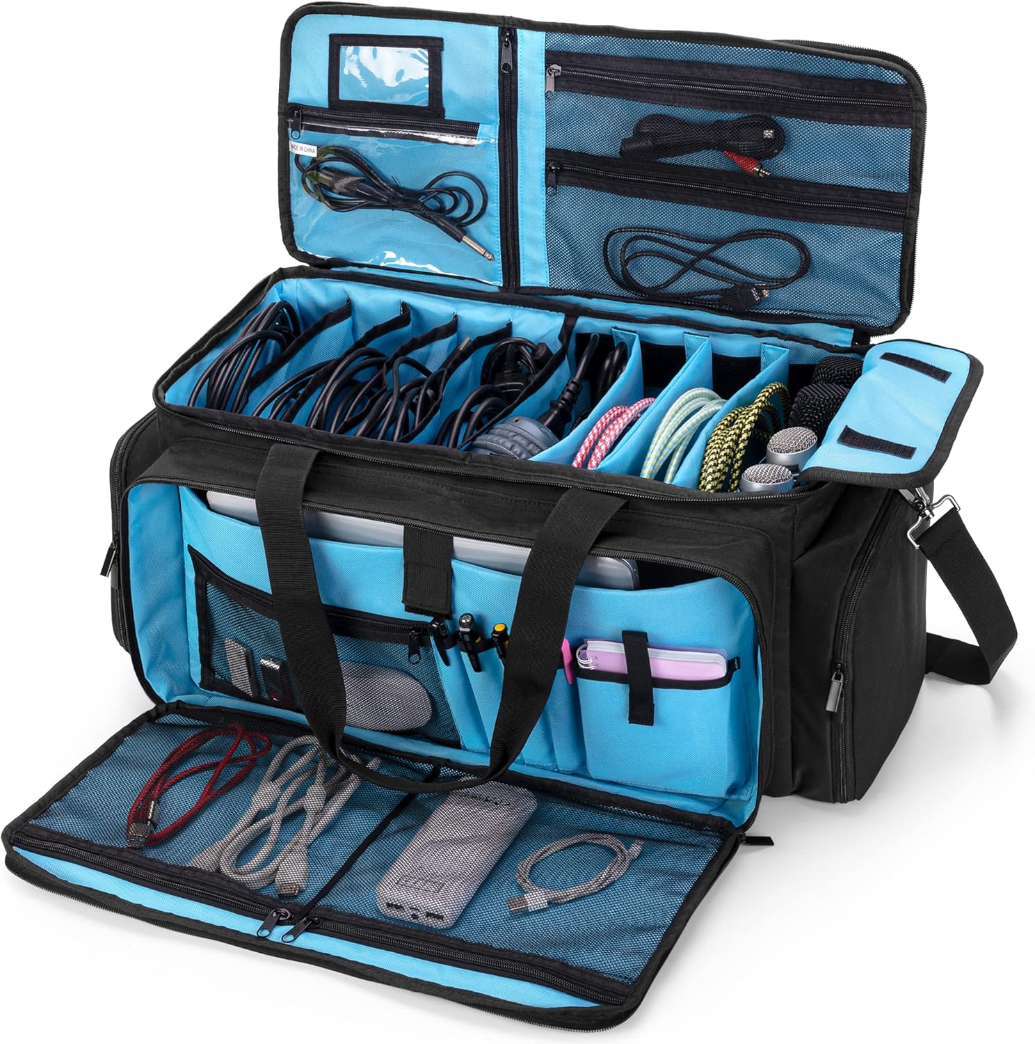 HODRANT Large DJ Gig Bag front view showcasing heavy duty black exterior design for professional audio gear storage.