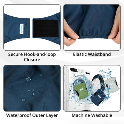 Paw Legend puppy and doggy diapers male navy blue option showcasing the wide hook and loop closure strap