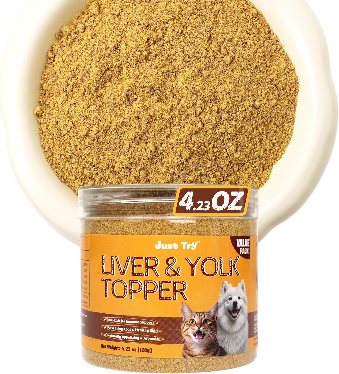 Just Try 4.23 OZ Cat & Dog Food Toppers with Chicken Liver Freeze Dried Egg Yolk for Picky Eaters Iron Support Grain Free High Protein Meal Toppers - Image 10