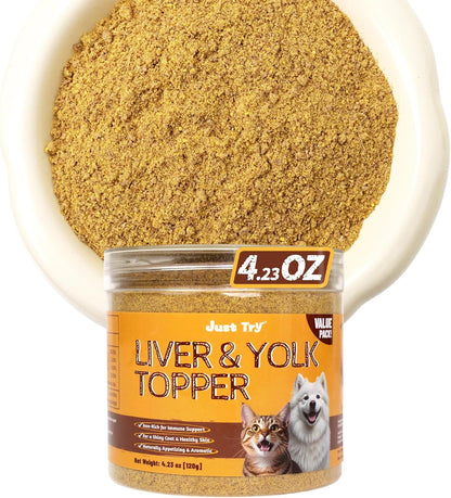 Just Try 4.23 OZ Cat & Dog Food Toppers with Chicken Liver Freeze Dried Egg Yolk for Picky Eaters Iron Support Grain Free High Protein Meal Toppers - Image 10