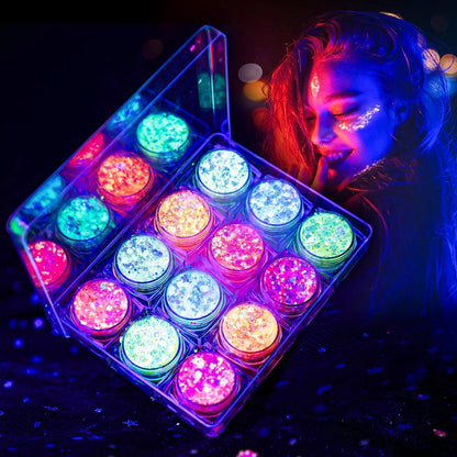 LATIBELL Glow in The Dark Body Face Glitter Gel twelve color set front view packaging
