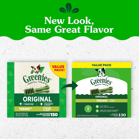 Greenies 130 count value tub dog chews packaging