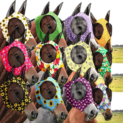 Qualirey 12 Pieces Horse Fly Mask front view with floral patterns