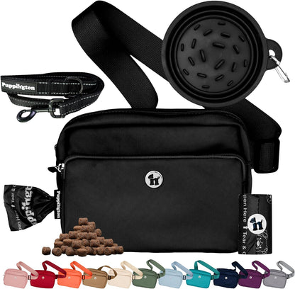 Puppington 3-in-1 crossbody dog treat pouch front view in onyx black