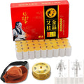 Uloveido moxibustion set front view with red packaging and golden rolls
