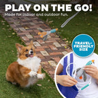 Outward Hound multicolored pet teaser wand being used for indoor agility training.