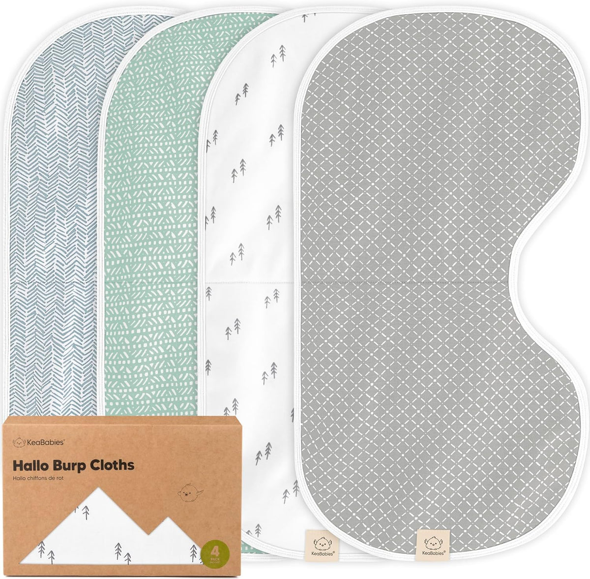 KeaBabies Nordic 4-pack organic cotton burp cloths front view