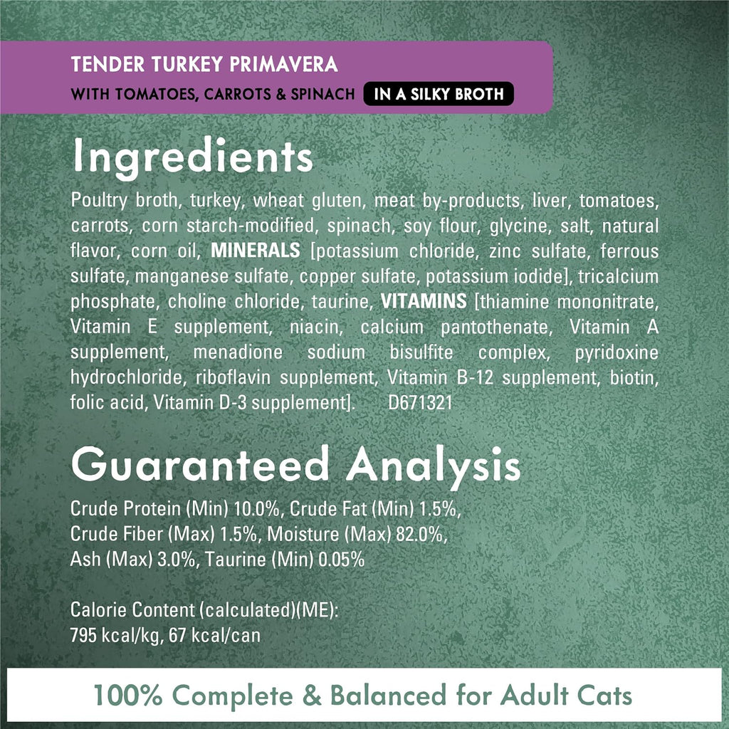 Nutrition facts and feeding guidelines label on cat food can